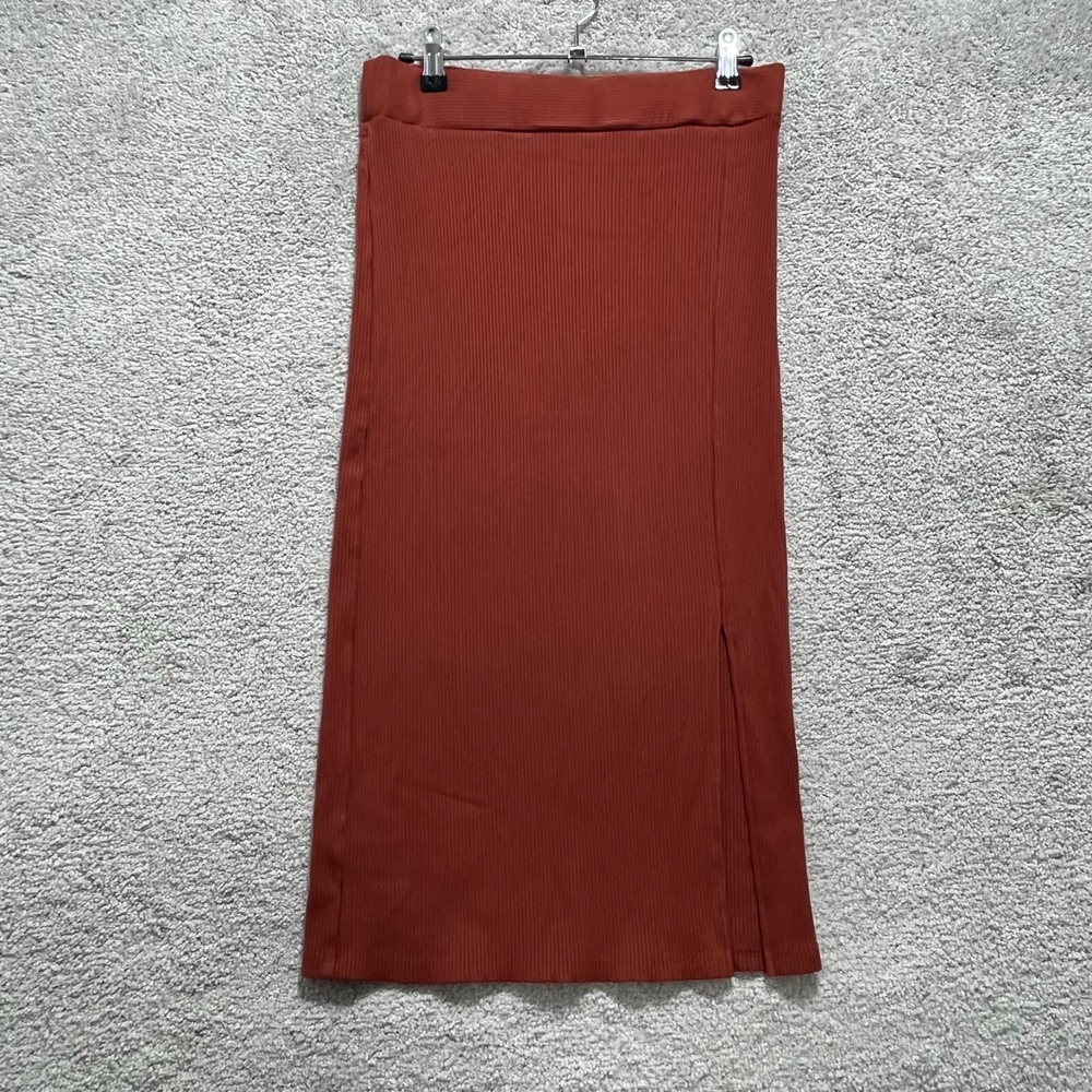 Loft Skirt Women's Small Orange Ribbed Knit Pencil Long Elastic Waist Stretch‎